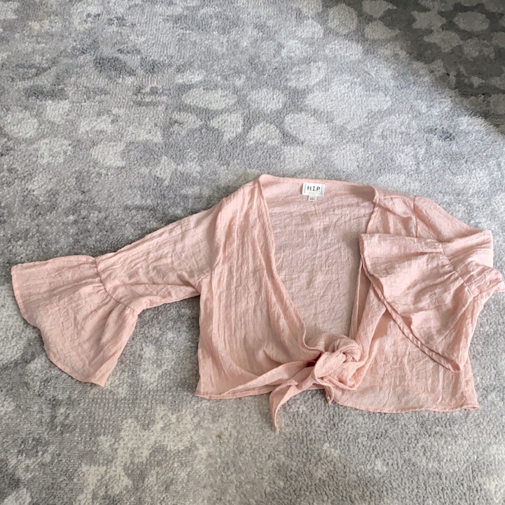 Bell sleeve tie around crop top